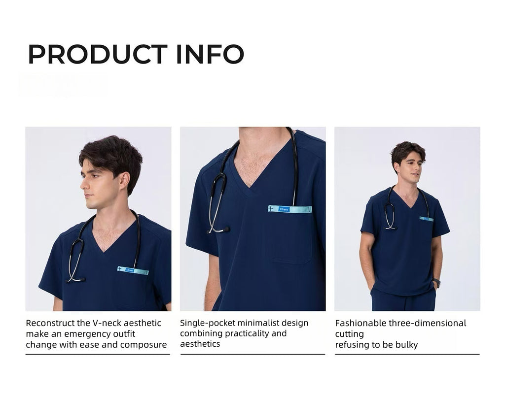 CITRESS navy scrub set details: fabric, fit and functional design for male healthcare workers
