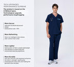 CITRESS men's navy scrub set overview, showing front, back and detail views