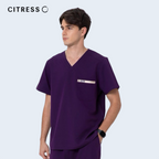 Side view of CITRESS men's purple scrub top, soft stretch fabric