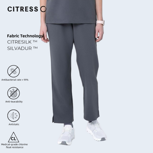 CITRESS women's grey straight leg scrub pants, with Citresilk antibacterial fabric