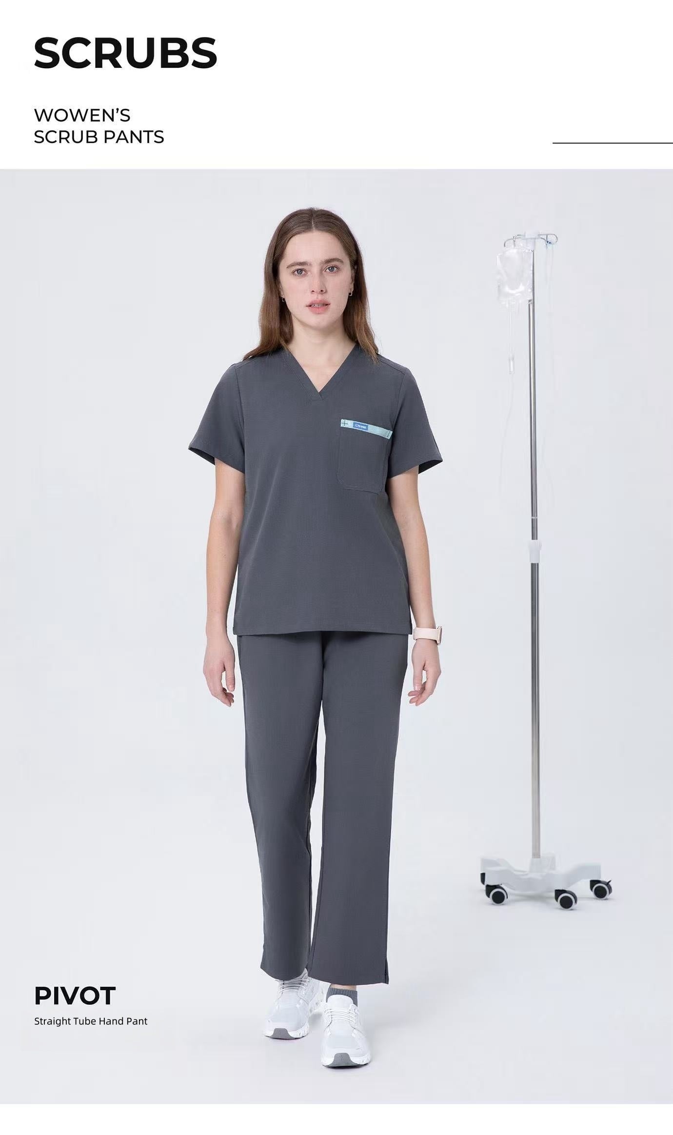 CITRESS grey scrub pants product shot, full-length view with clean background