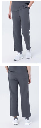 Front and side views of CITRESS women's grey scrub pants for healthcare workers