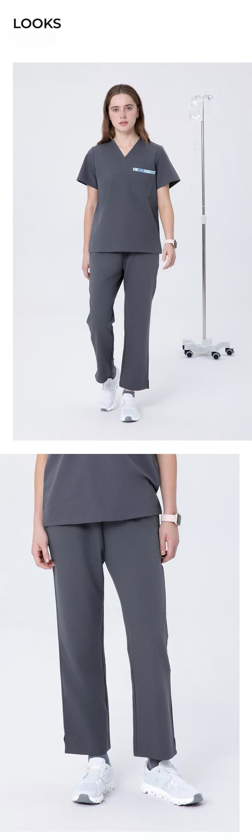 Front and side views of CITRESS women's purple scrub pants for healthcare workers