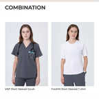 CITRESS grey scrub pants paired with matching scrub top, complete women's medical uniform