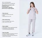 CITRESS khaki scrub pants overview, showing front, side and waistband details