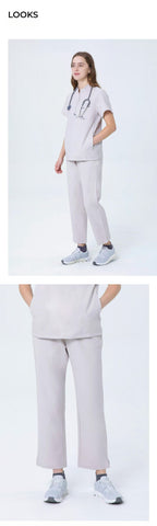Front and side views of CITRESS women's khaki scrub pants for healthcare workers