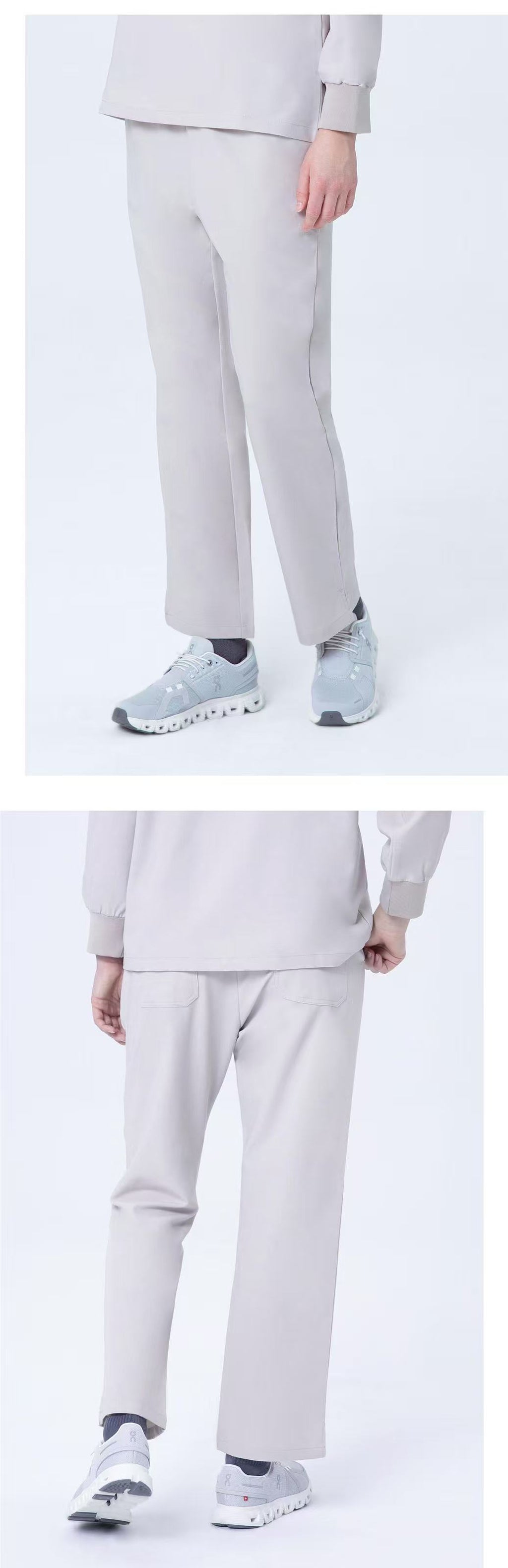 Front and side views of CITRESS women's khaki scrub pants for healthcare workers