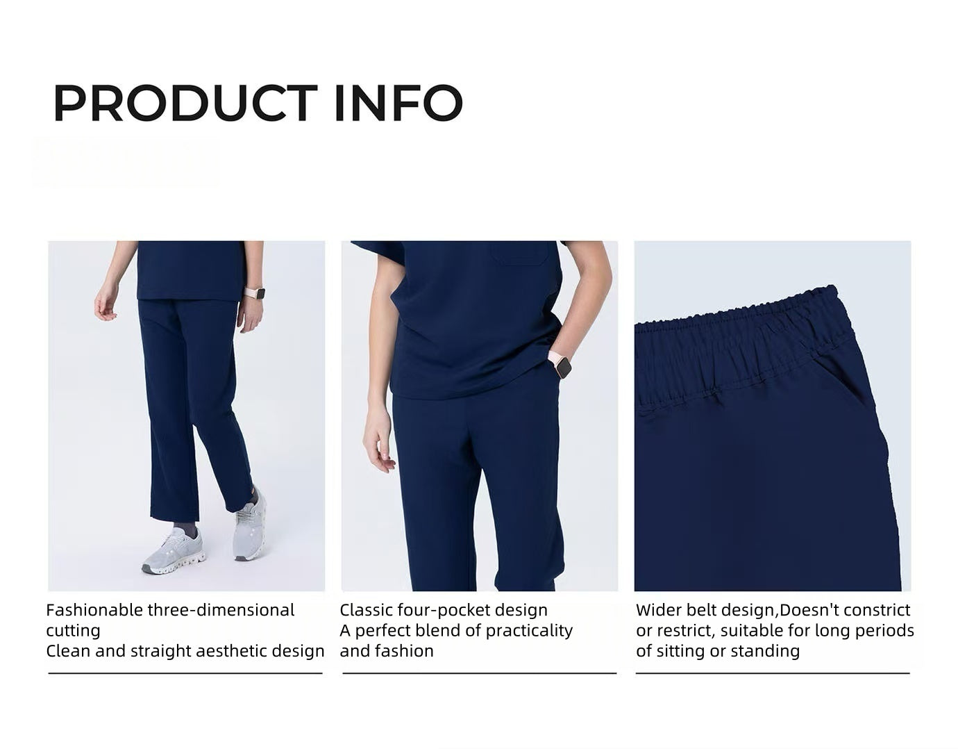 CITRESS navy scrub pants details: fabric, fit and functional design for nurses