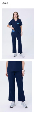 Front and side views of CITRESS women's navy scrub pants for healthcare workers