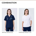 CITRESS navy scrub pants paired with matching scrub top, complete women's medical uniform