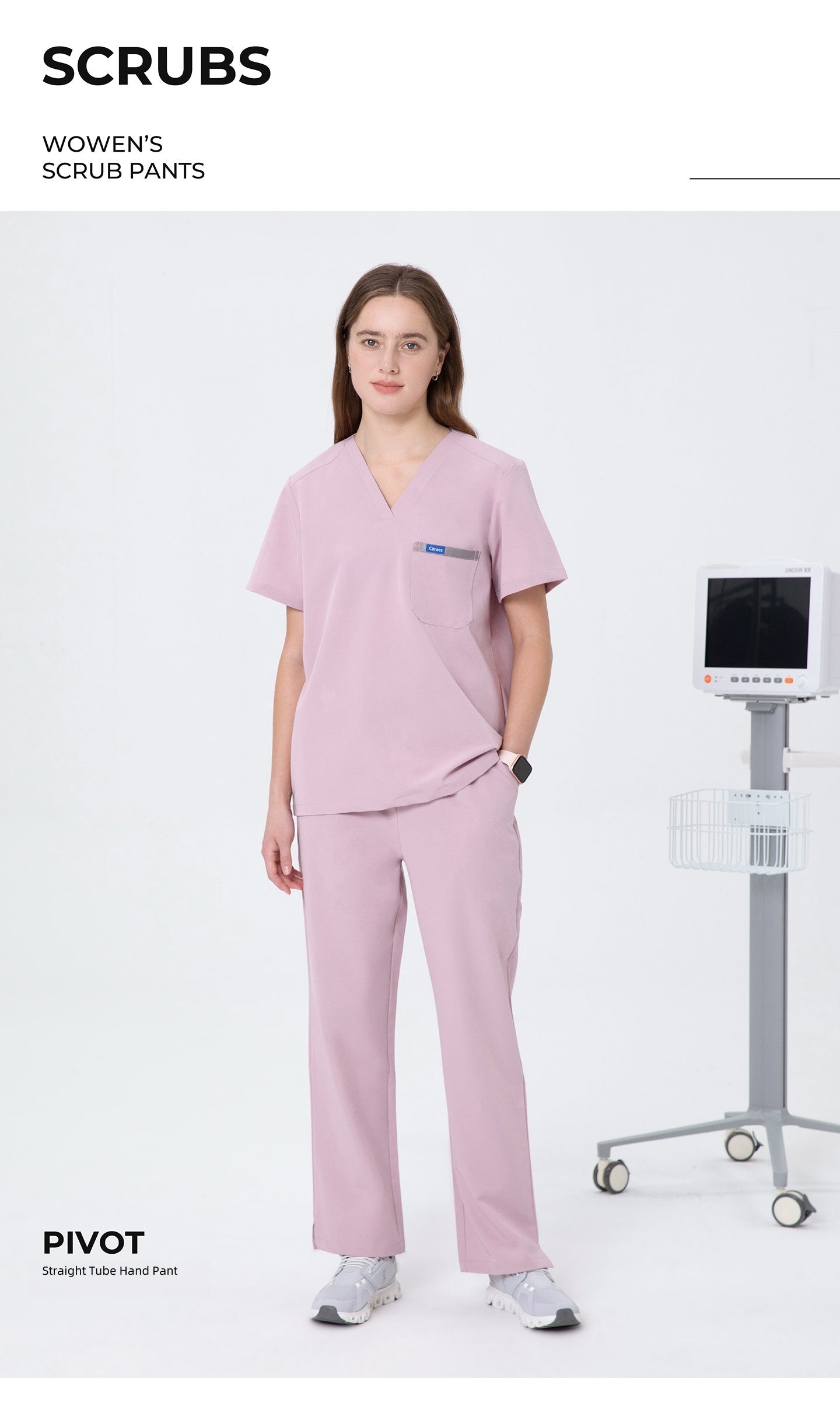 CITRESS pink scrub pants product shot, full-length view with clean background