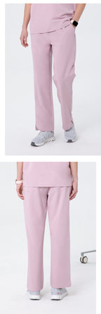 Front and side views of CITRESS women's pink scrub pants for healthcare workers