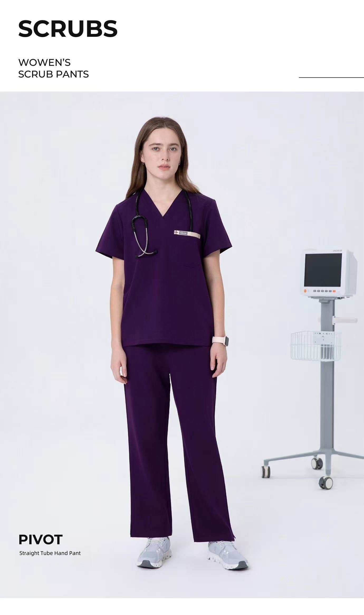 CITRESS purple scrub pants product shot, full-length view with clean background