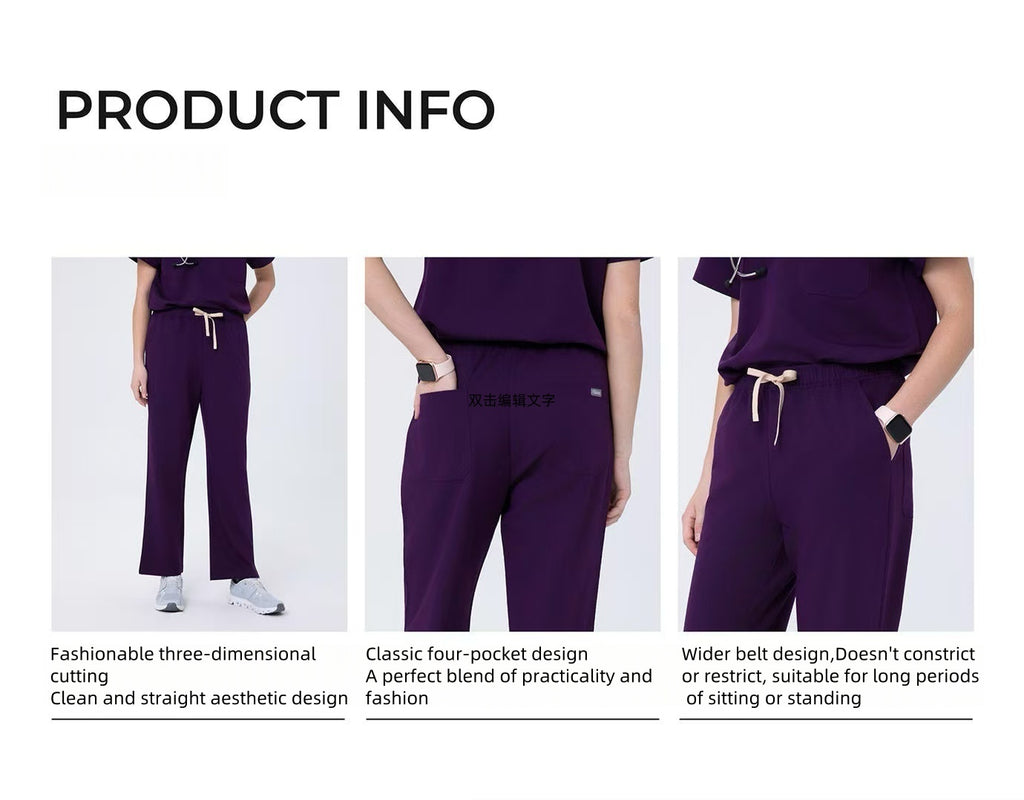 CITRESS purple scrub pants details: fabric, fit and functional design for nurses