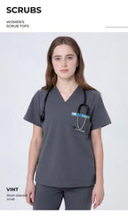 CITRESS grey scrub top product shot, front view with clean background