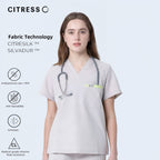 CITRESS women's khaki V-neck scrub set, with Citresilk antibacterial fabric