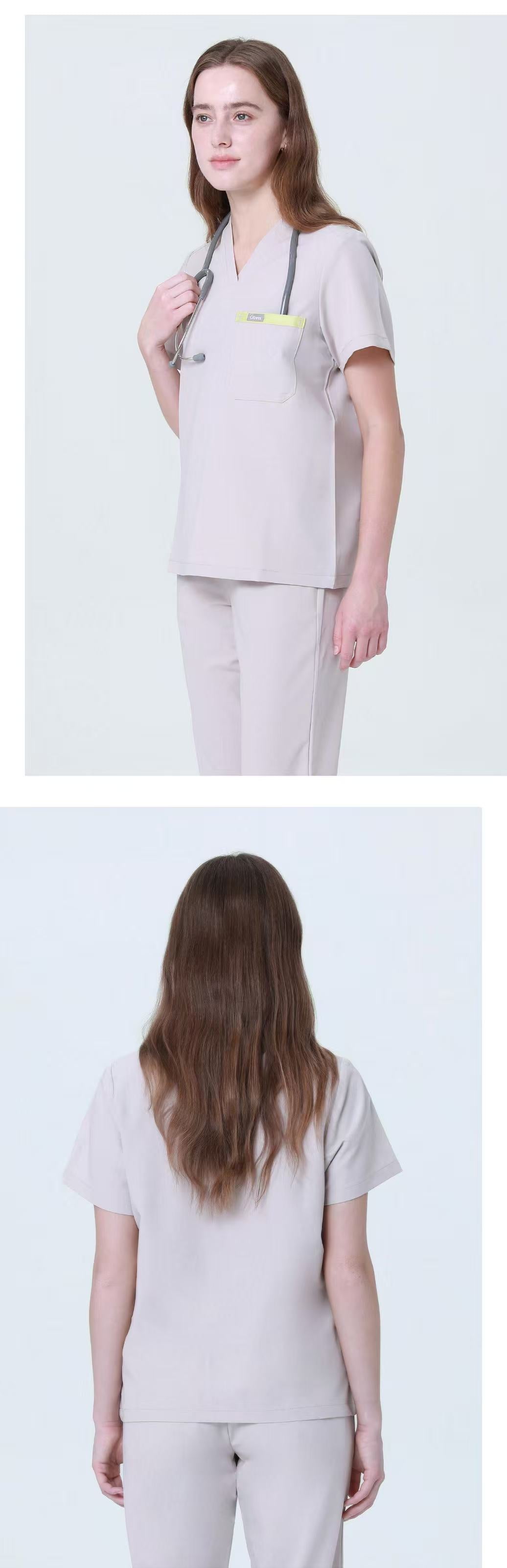 Front and back views of CITRESS khaki scrub set for women healthcare workers