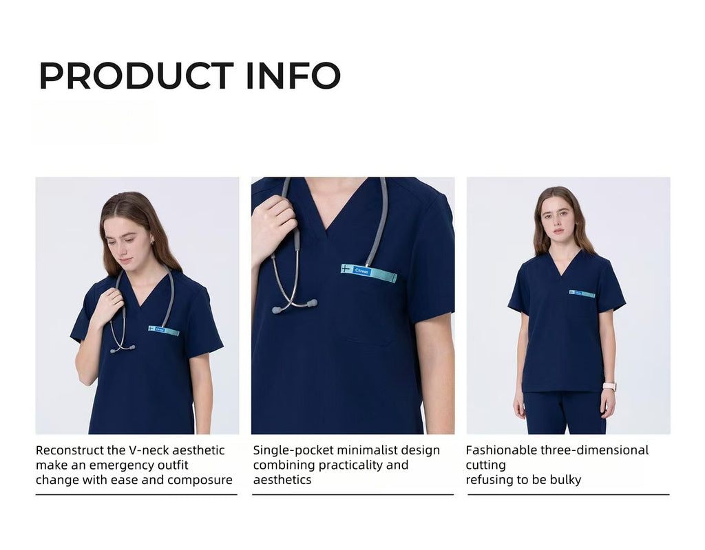 CITRESS navy scrub set details: fabric, fit and functional design for nurses