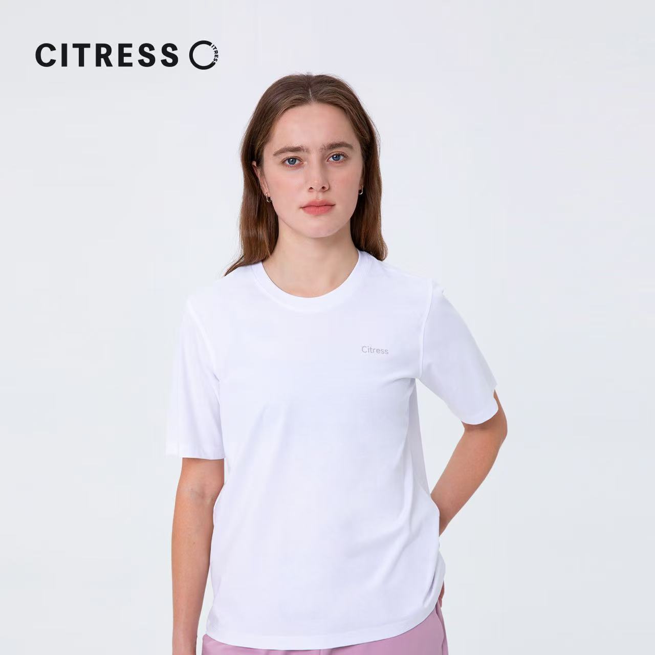 CITRESS women's white crew-neck underscrub t-shirt, soft base layer for nurses