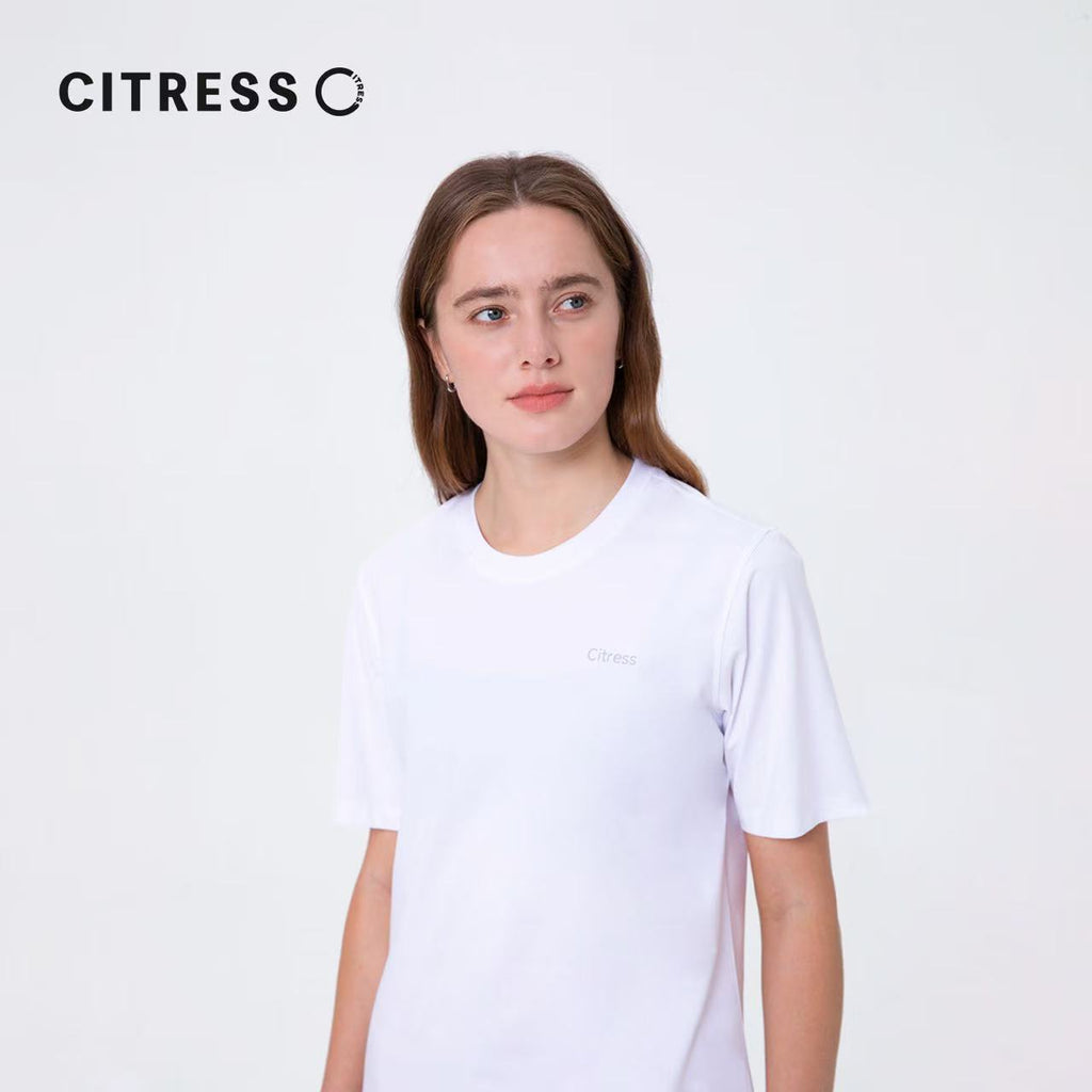 Front view of CITRESS white underscrub t-shirt, soft cotton blend for medical staff