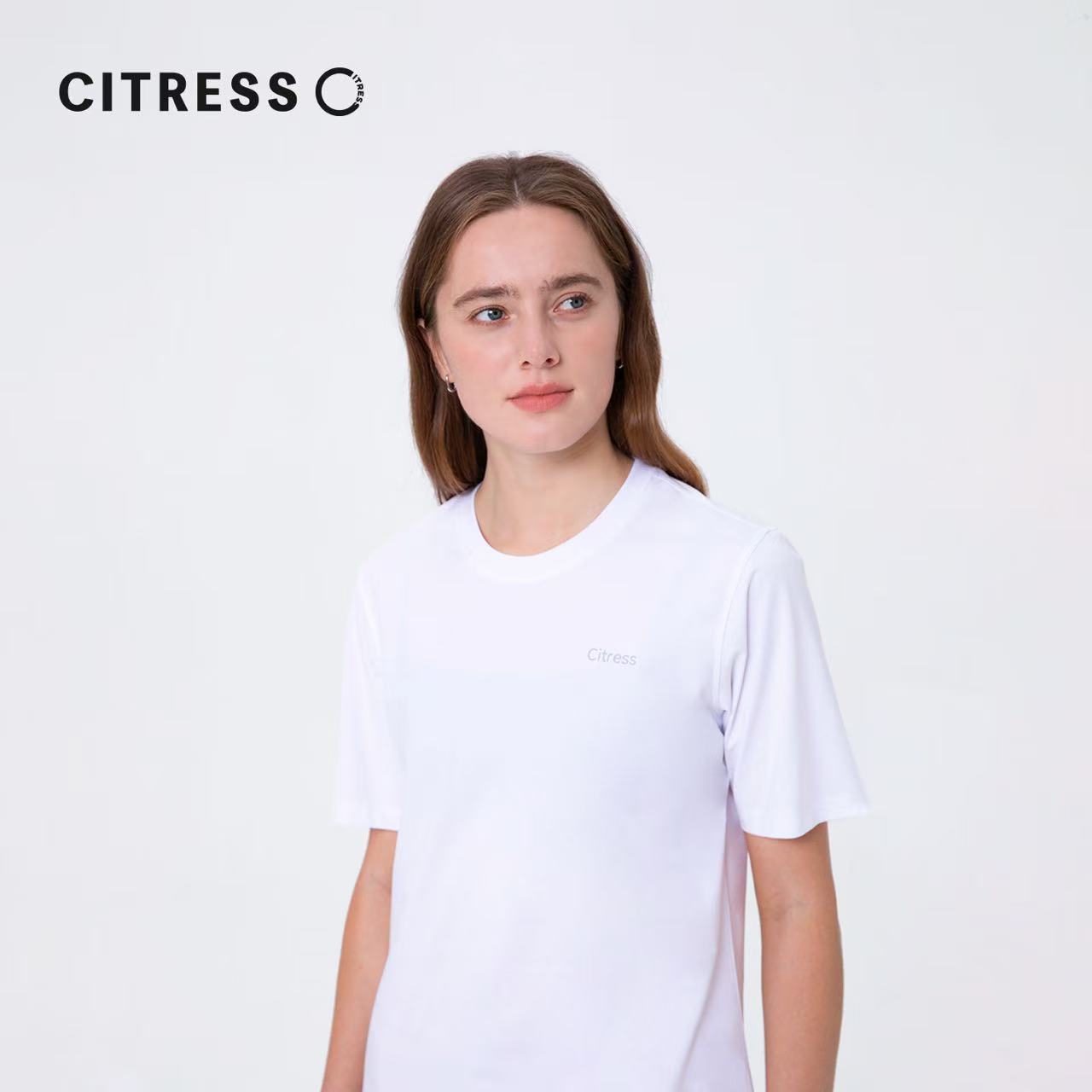 Front view of CITRESS white underscrub t-shirt, soft cotton blend for medical staff