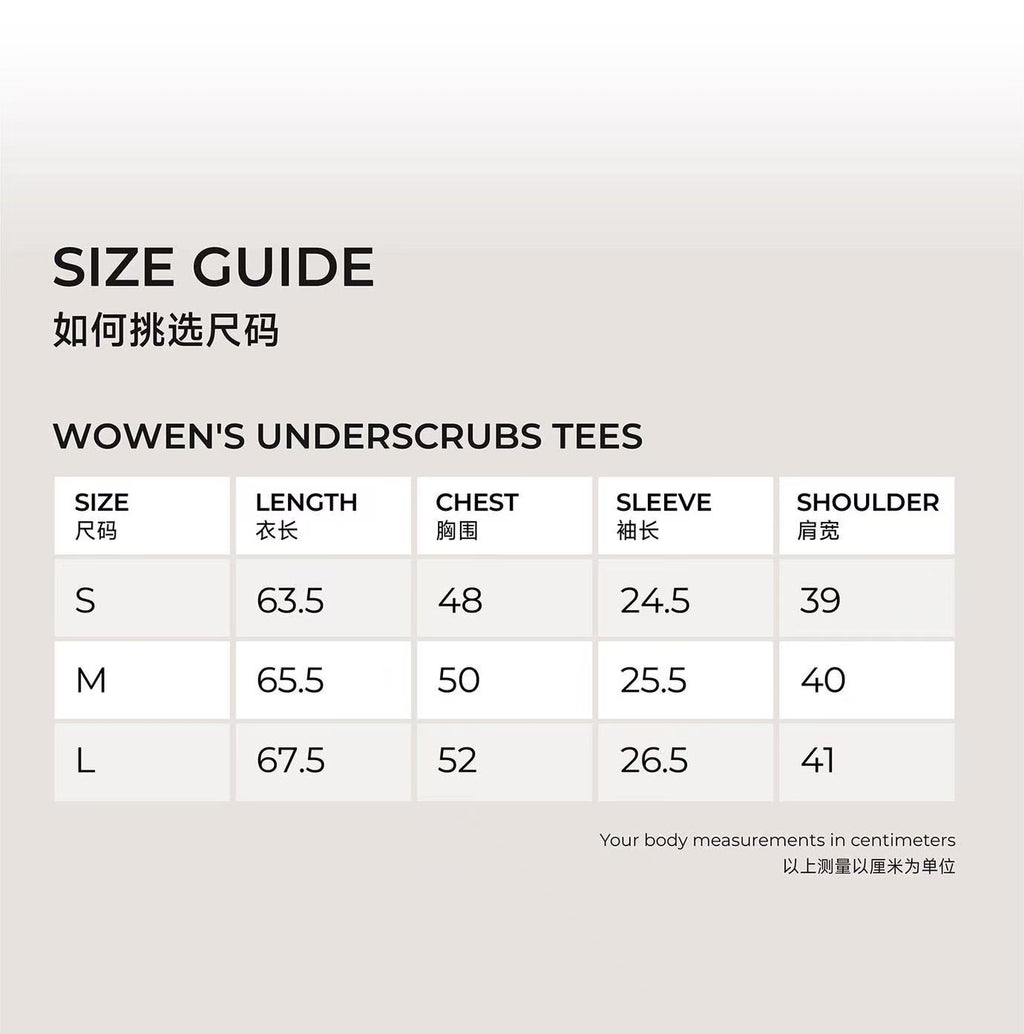 CITRESS women's underscrub t-shirt size chart, white medical base layer size guide